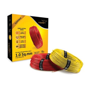 Coil of premium V-Guard Superio copper house wire with triple-layer insulation.